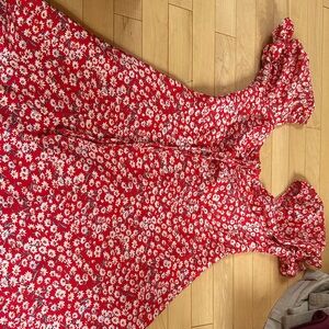 SHEIN Red Floral Dress with White and Yellow Accents